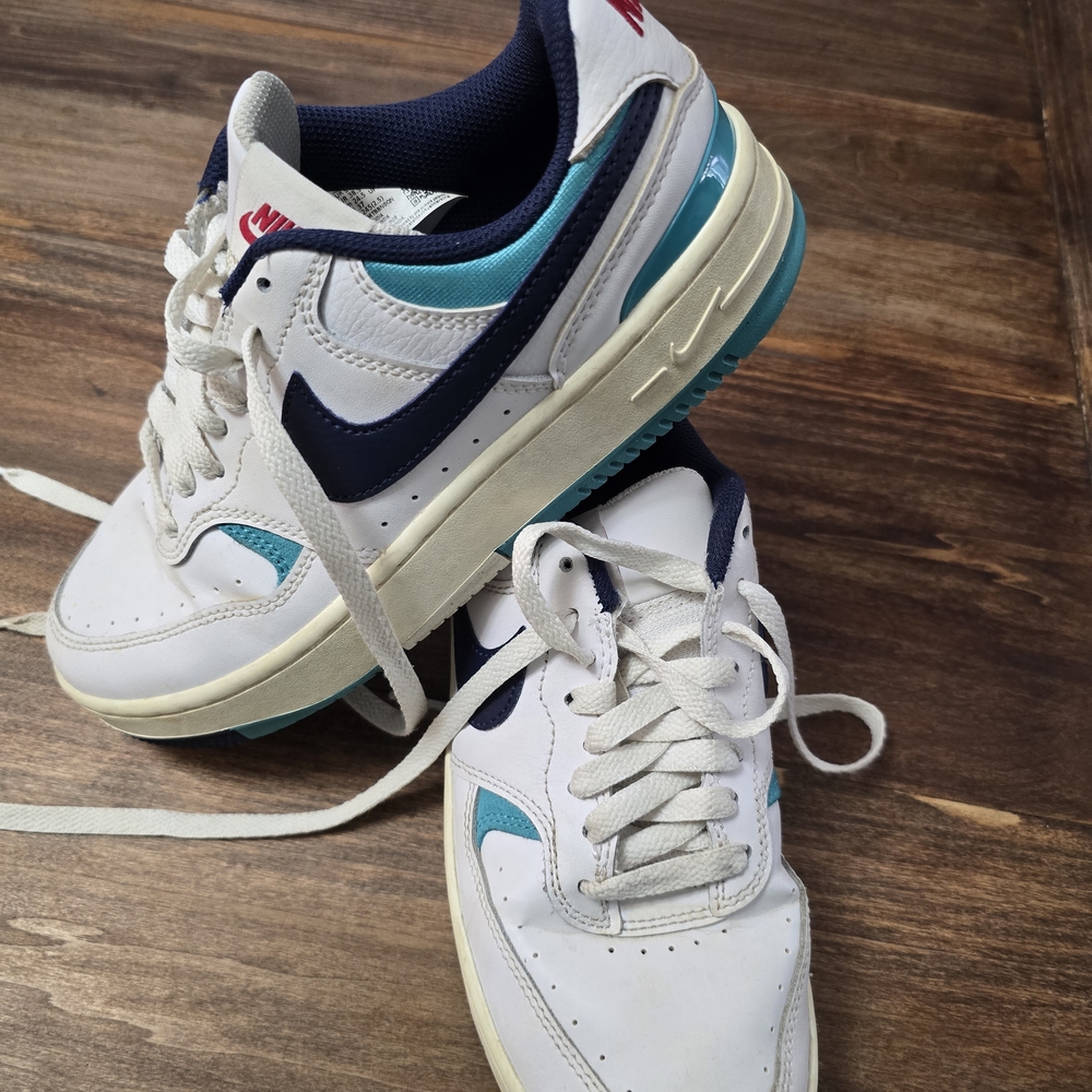 Nike White Leather Sneakers with Teal & Navy Accents